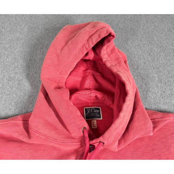 J.Crew Vintage Fleece Hoodie Men's Large Red 100% Cotton Pullover Reverse Weave - Picture 2 of 5